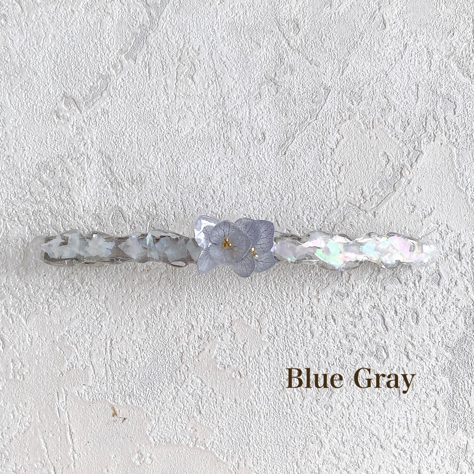 Real Hydrangea & Shell Resin Hair Barrette | Handmade Floral Hair Clip