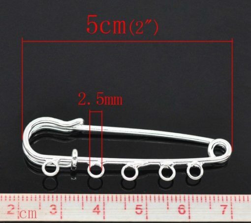 15 pcs Silver Plated Broocher Brooch 5 Holes Safety Pins Brooches – 50mm 2 inch