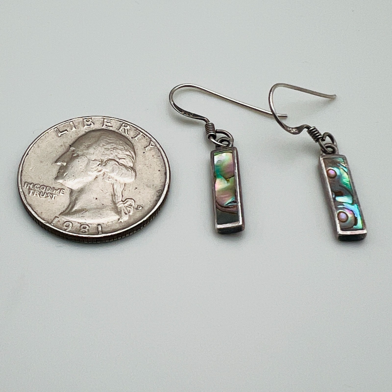 Abalone Pierced Sterling Silver Earrings Drop Bar Dangle Mother of Pearl Shell