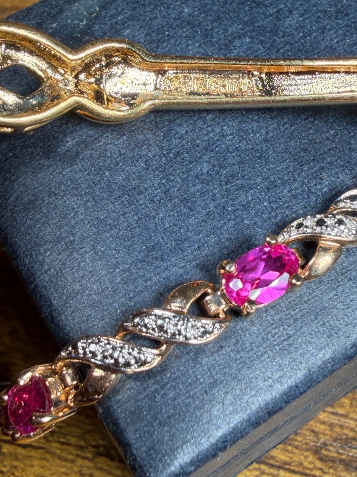 Ross-Simons 18K Gold Vermeil 925 Sterling Silver Pink Topaz Diamond Bracelet Set