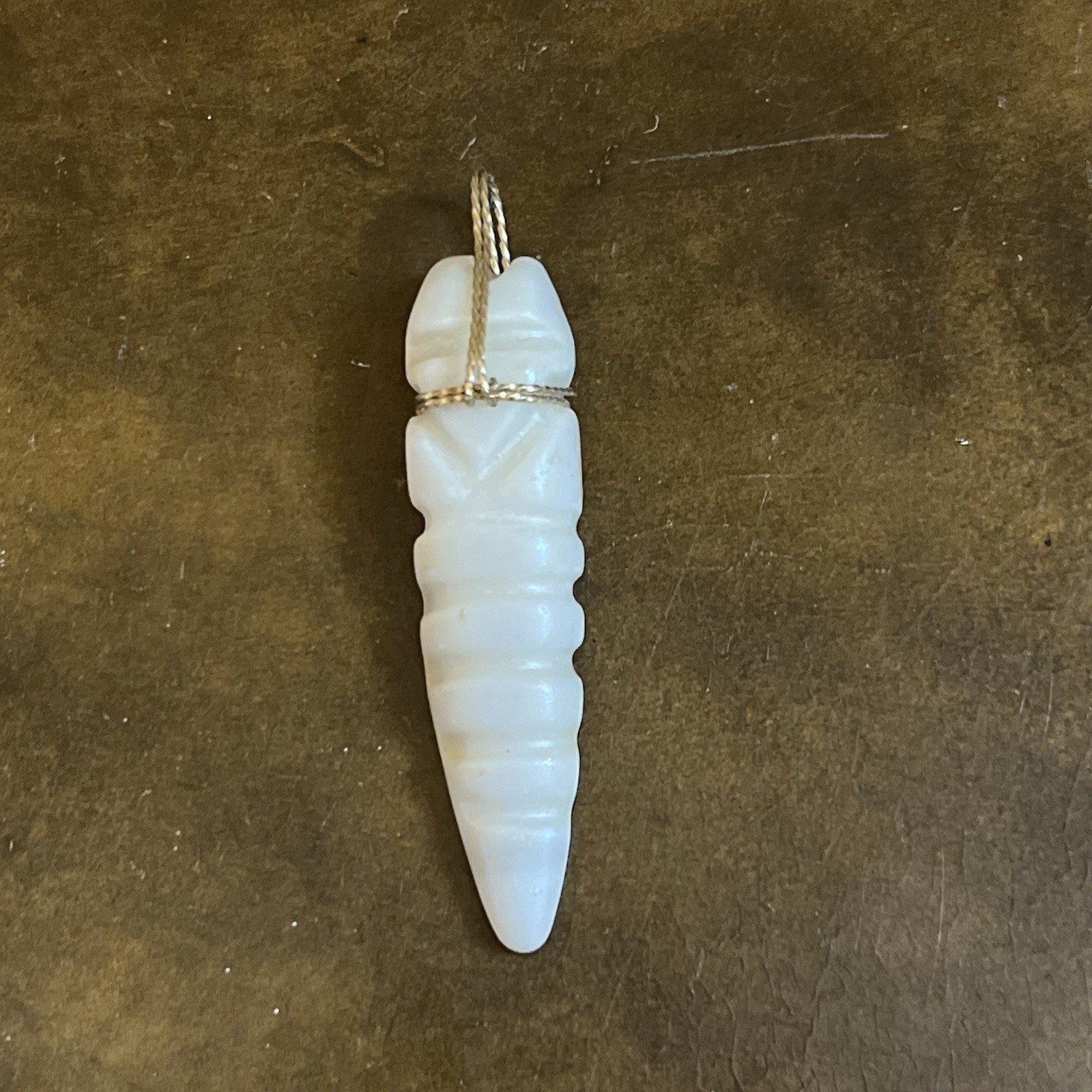 Vintage Hand-Carved White Stone Chrysalis Pendant – Wire Wrapped Totem