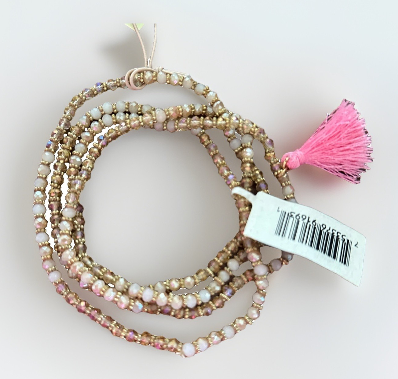 NWT Leslie Danzis Pink Beaded Bead Wrap Bracelet or Necklace Stretch 34″ Long