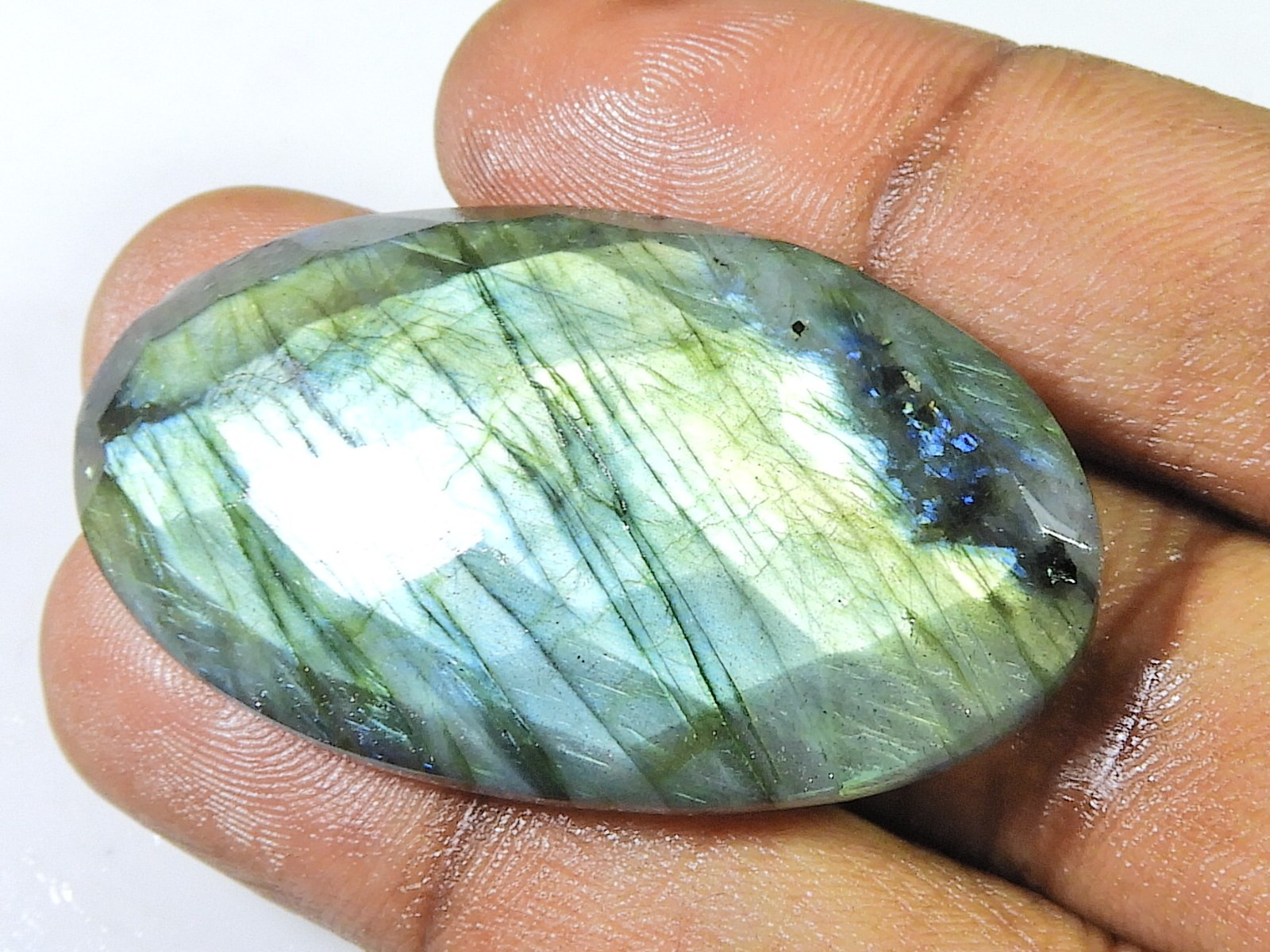 26X46MM Checker Cut Labradorite Oval Cabochon Loose Natural Gemstone 83Cts.