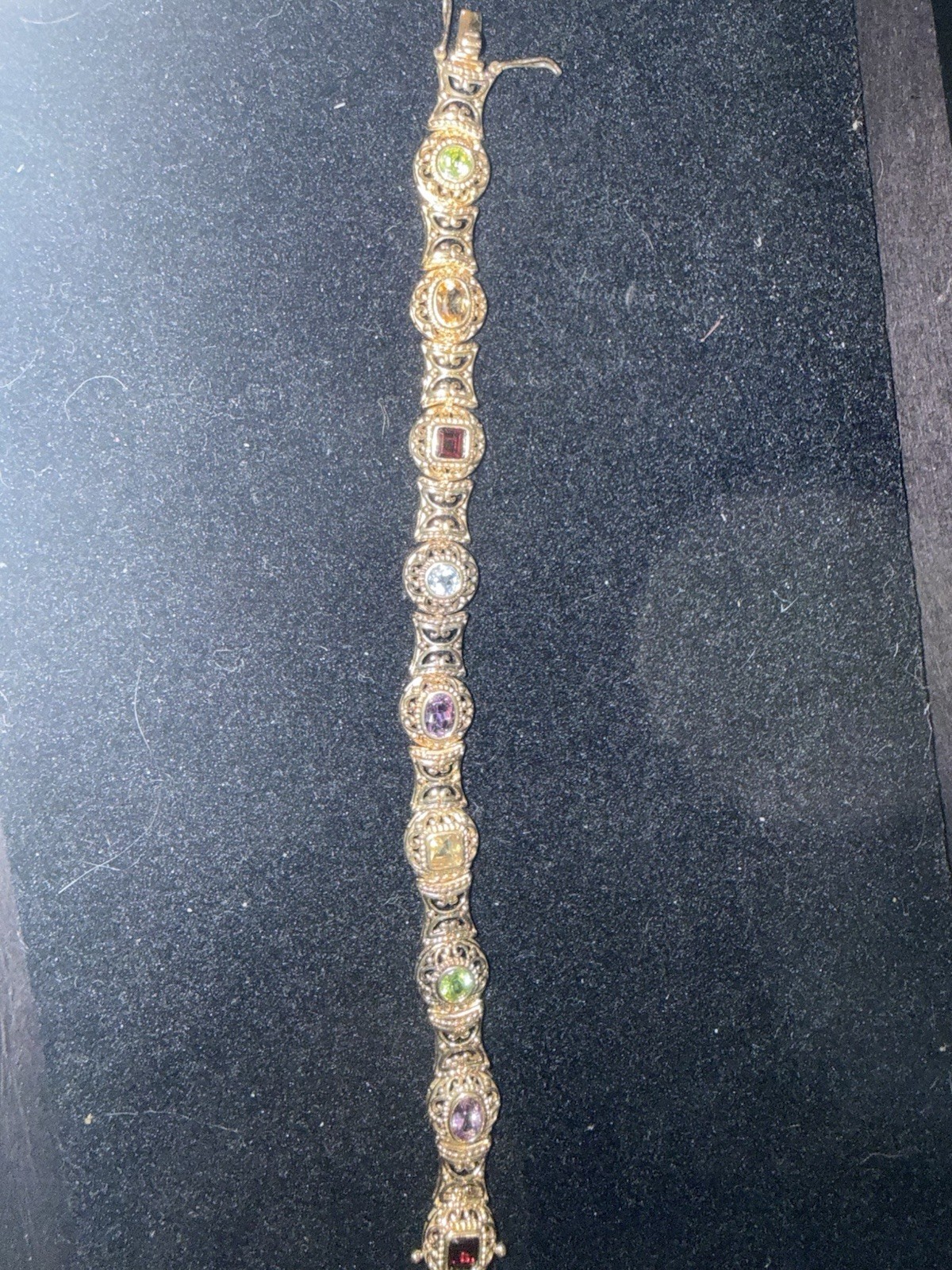 Designer Silver Ornate Silver Bracelet With Semi Precious Gens