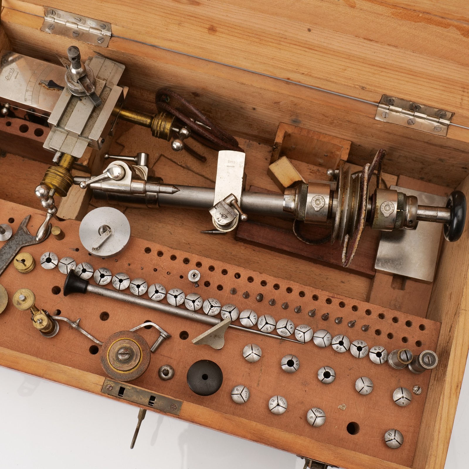Watchmakers Lorch 8mm Lathe Kit Box Vintage Cross Slide Germany