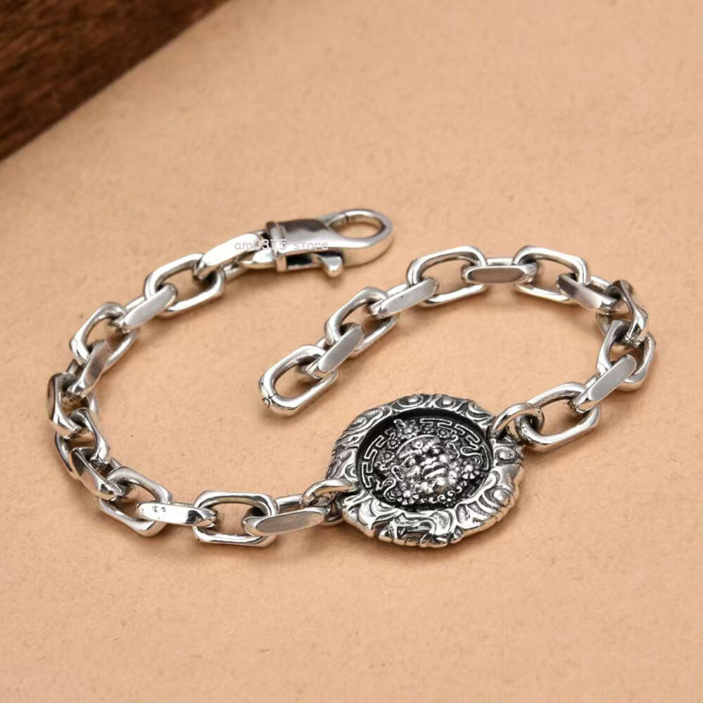 Real 925 Sterling Silver Bracelet Men’s Yellow Jambhala 6mm Cable Link 7-9inchL
