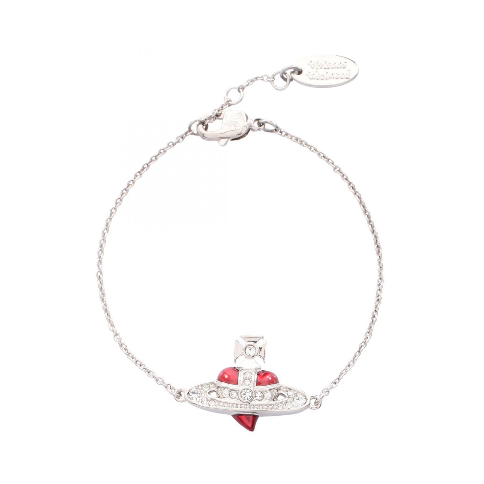 Vivienne Westwood NEW DIAMANTE HEART Bracelet Stainless Steel Rhinestone Red NEW