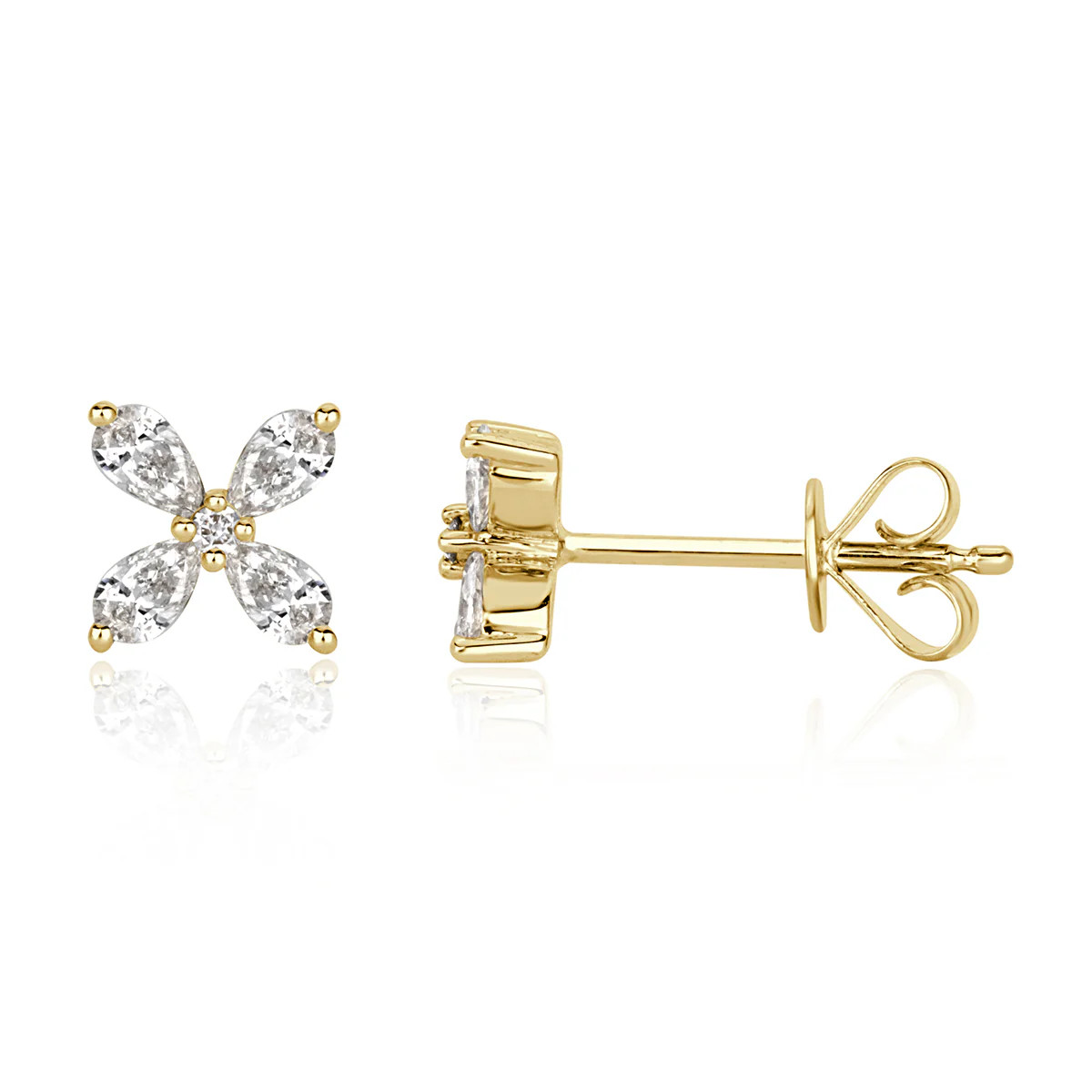 0.36ct Round Brilliant Cut and Pear Shaped Diamond Floral Stud Earrings