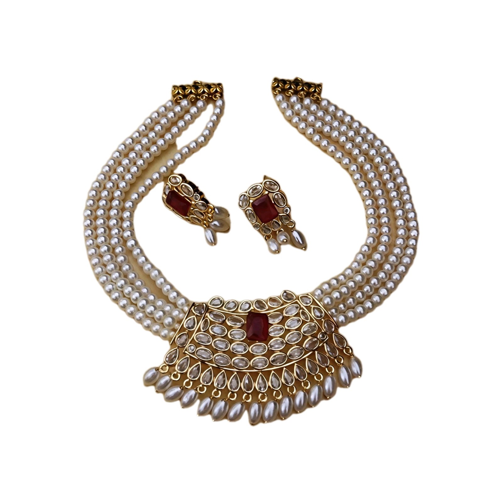 Indian Traditional Multi Layered Pearl Kundan Gold Plated Choker Collar Necklace