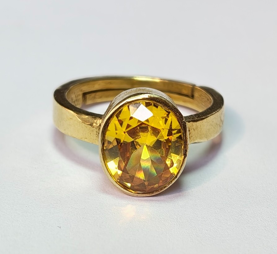 Yellow Sapphire Oval Gemstone Glod plated Adjustable Ring for men and Women