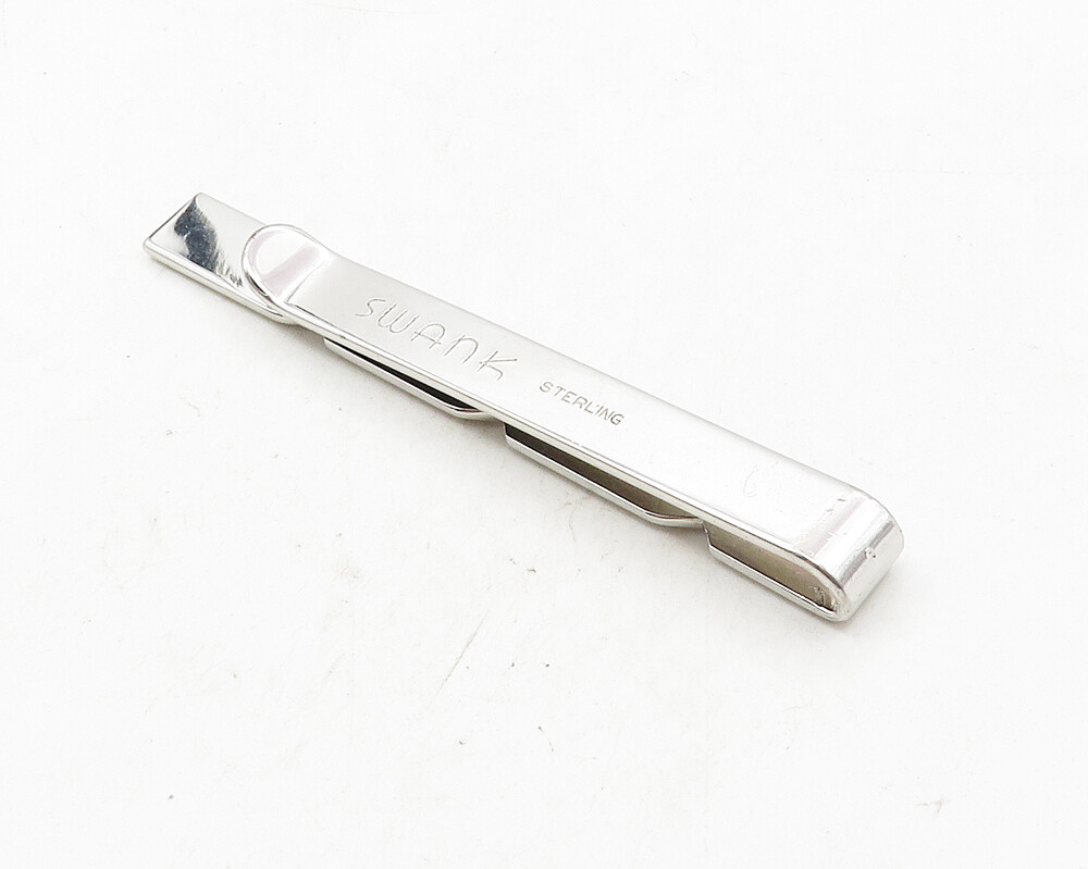 SWANK 925 Sterling Silver Shiny Diamond Shape Pattern Tie Clip TR1672