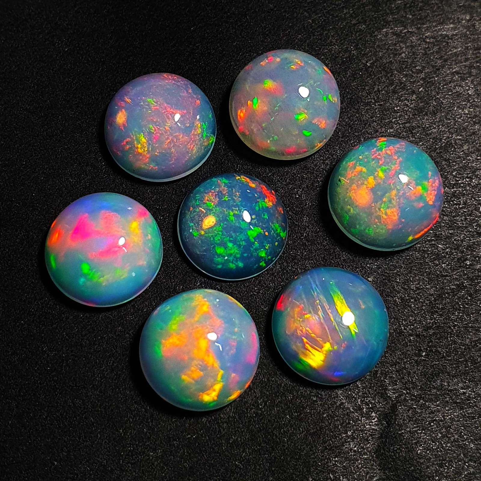 Natural AAA Quality Ethiopian Opal Round Cabochon Gemstone Lot 4 Pcs 9 mm 8 Ct