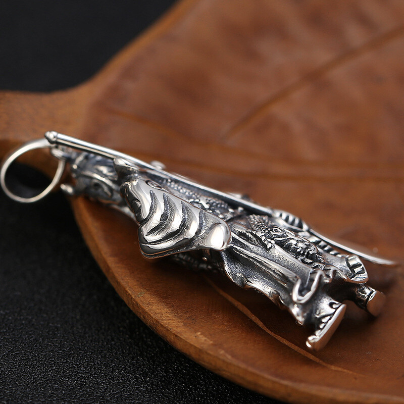 Pure Sterling 925 Silver Pendant Men Guangong God of Wealth Pendant