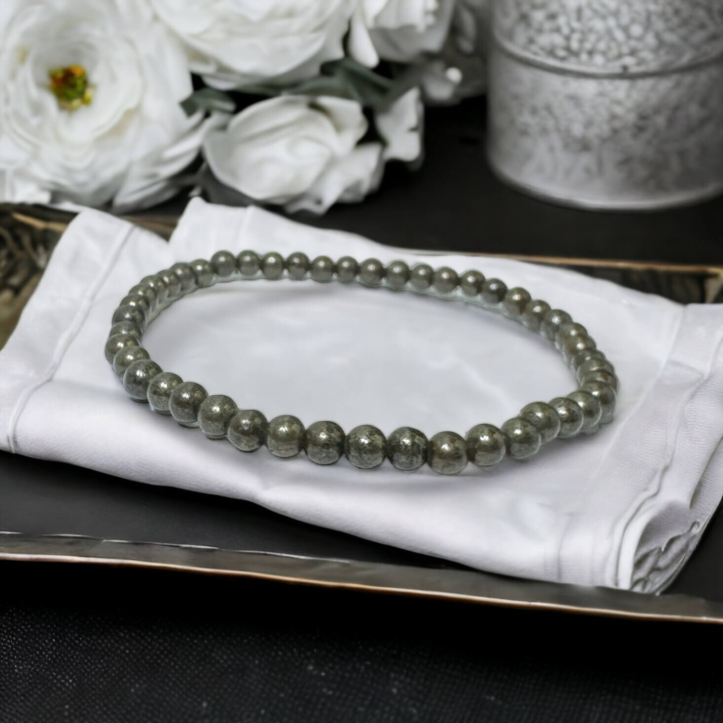 Natural Pyrite Stone Beads Bracelet Healing Gemstone Stretch Bracelet Handmade