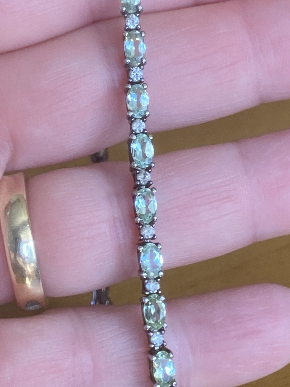 D’Joy Premium Natural Green Apatite White Zircon Tennis Bracelet Sterling Silver