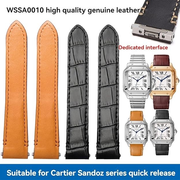 Brown orange Cartier Santos 21mm Genuine leather strap with gold buckle.