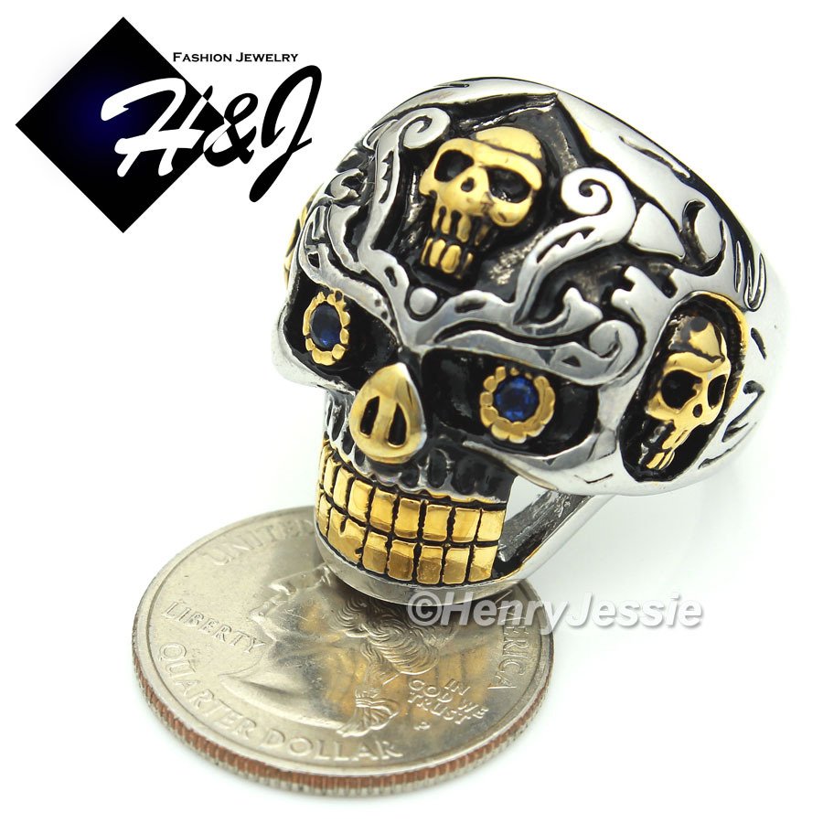 BIKER MEN Stainless Steel Black/Silver/Gold Plated Skull Face Ring Size 8-13*77