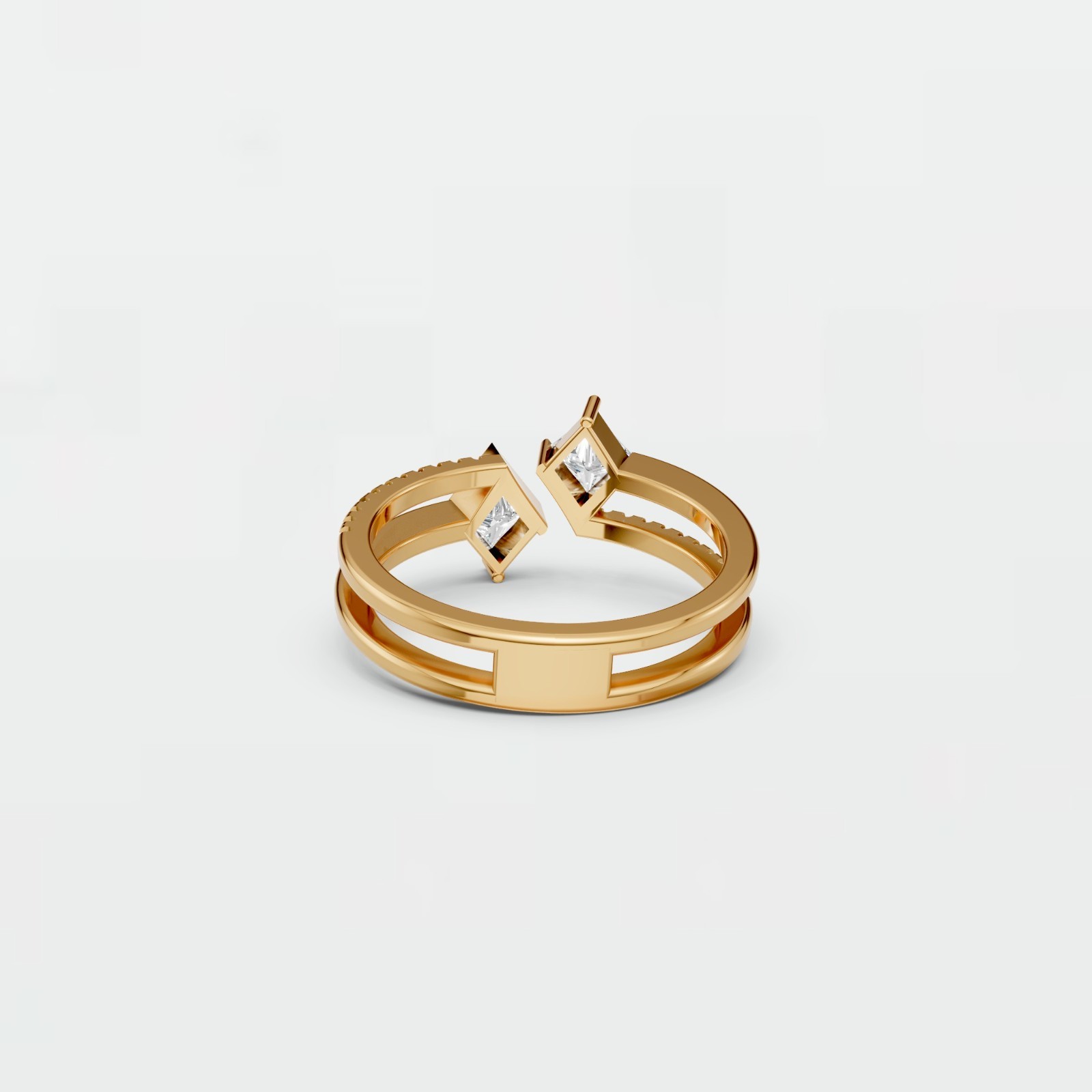 Open Bypass Ring Kite & Round Lab Grown Diamond Pave Setting Stackable Ring