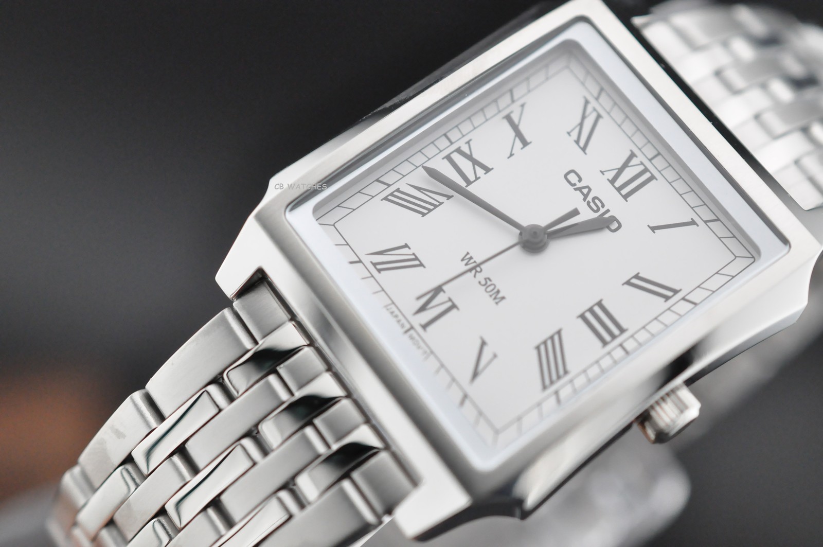 Casio MTP-B190D-7B Mens TANK Quartz Watch Silver Dial Stainless Steel
