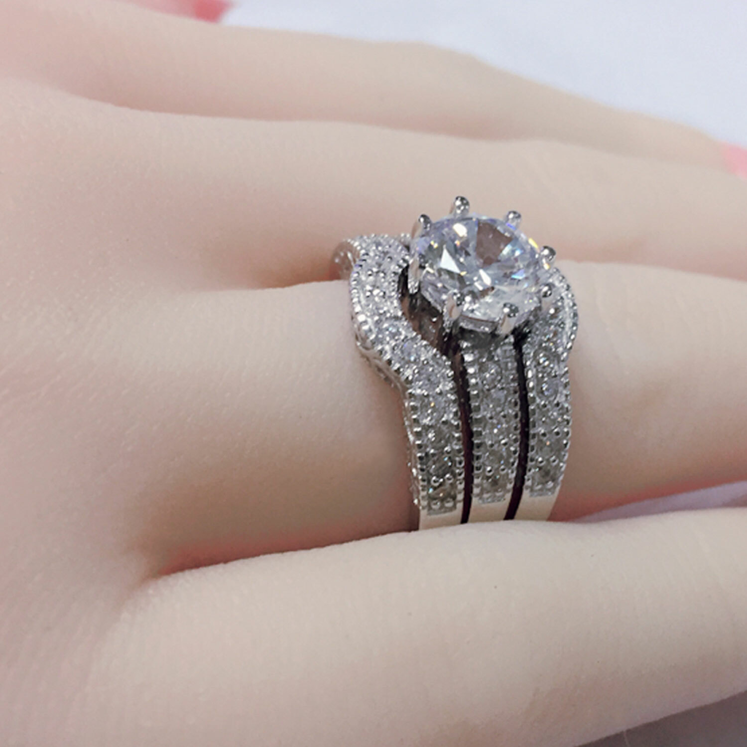Classic Hers Solid Sterling Silver His Tungsten Wedding Engagement Ring Band Set