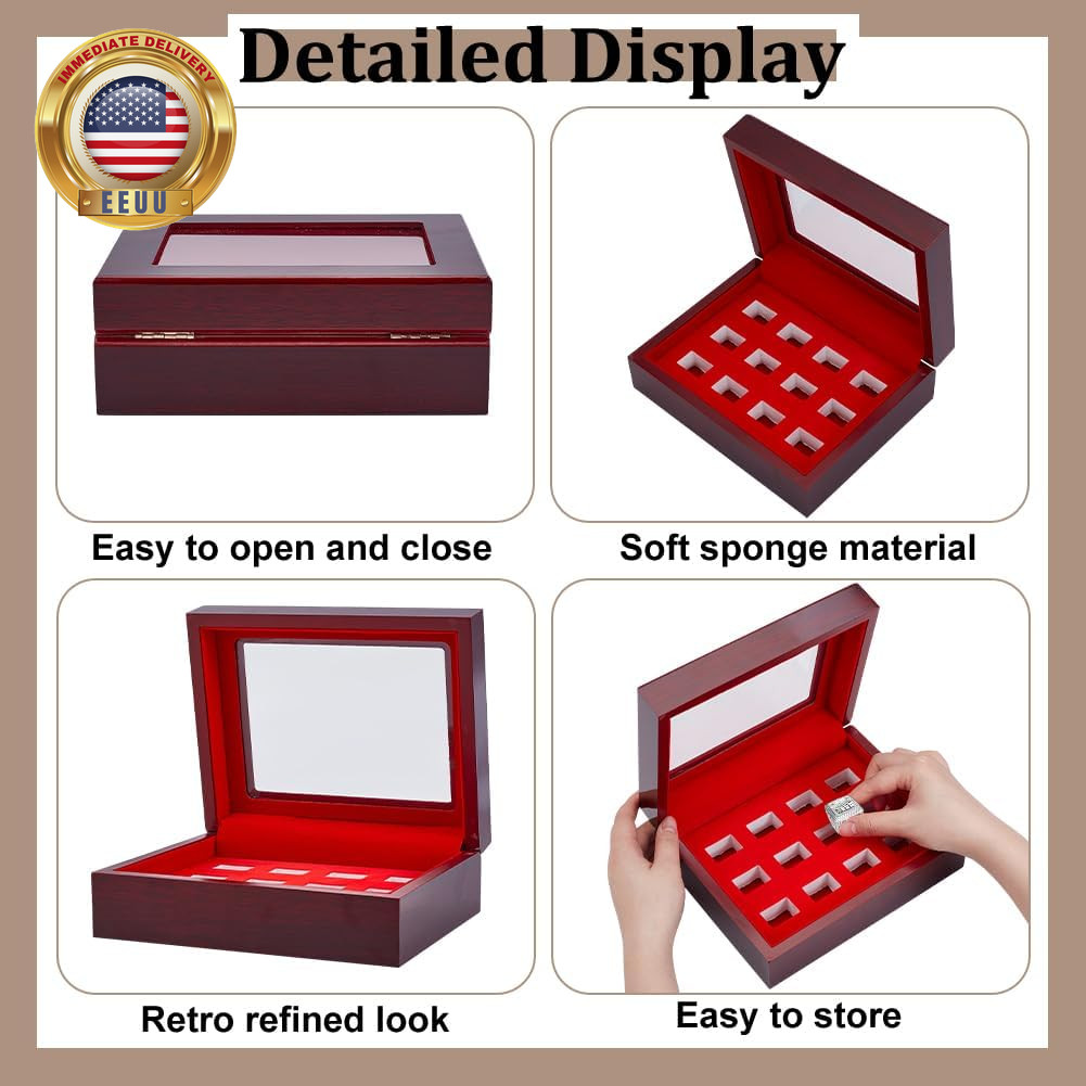 Championship Ring Display Case Sports Ring Storage Box Coconut Brown Rectangle 1