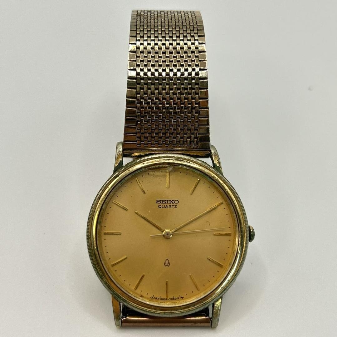 New battery, fully functional. SEIKO gold dial quartz vintage retro watch.