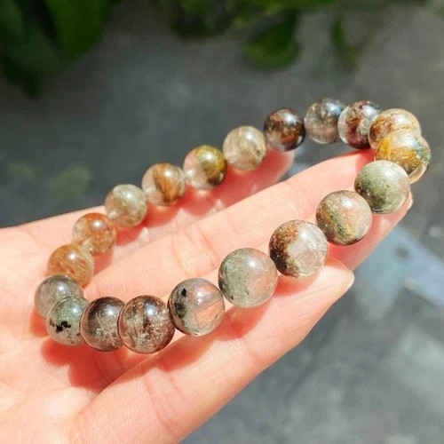 9mm Natural Color Phantom Ghost Quartz Stretch Crystal Beads Bracelet 2359