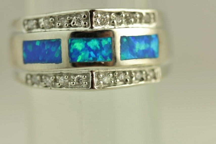 NEW Sterling Silver BLUE FIRE OPAL & CZ RING BRILLIANT -SZ(5.5) 6 GR S6655