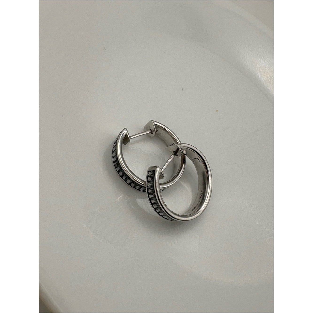 Kendra Scott Jack Silver Hoop Earrings in Charcoal Gray (Light Gray) Crystal