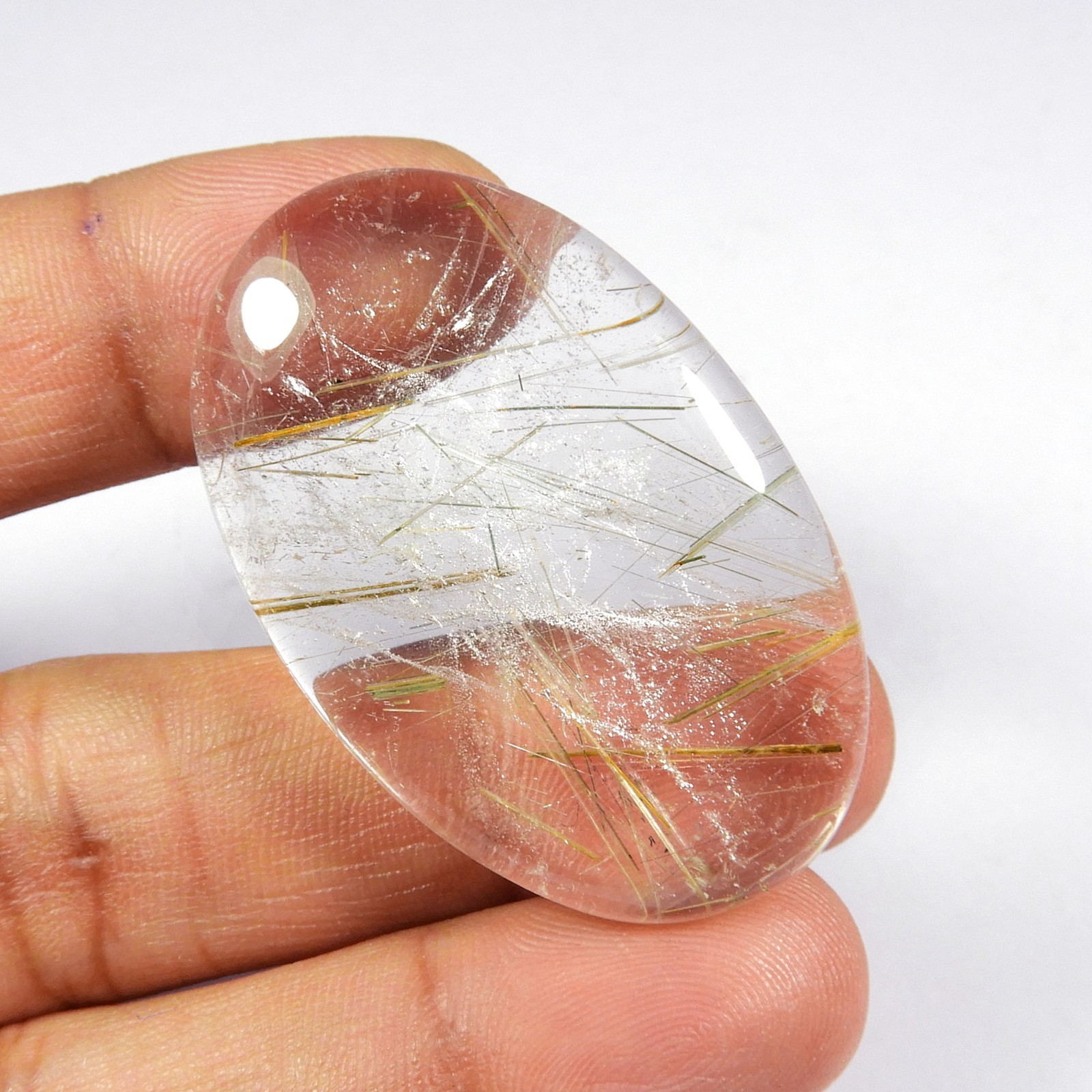 Multi Golden Rutile Quartz Gemstone 44×28 mm Oval Shape Natural Cabochon #10740