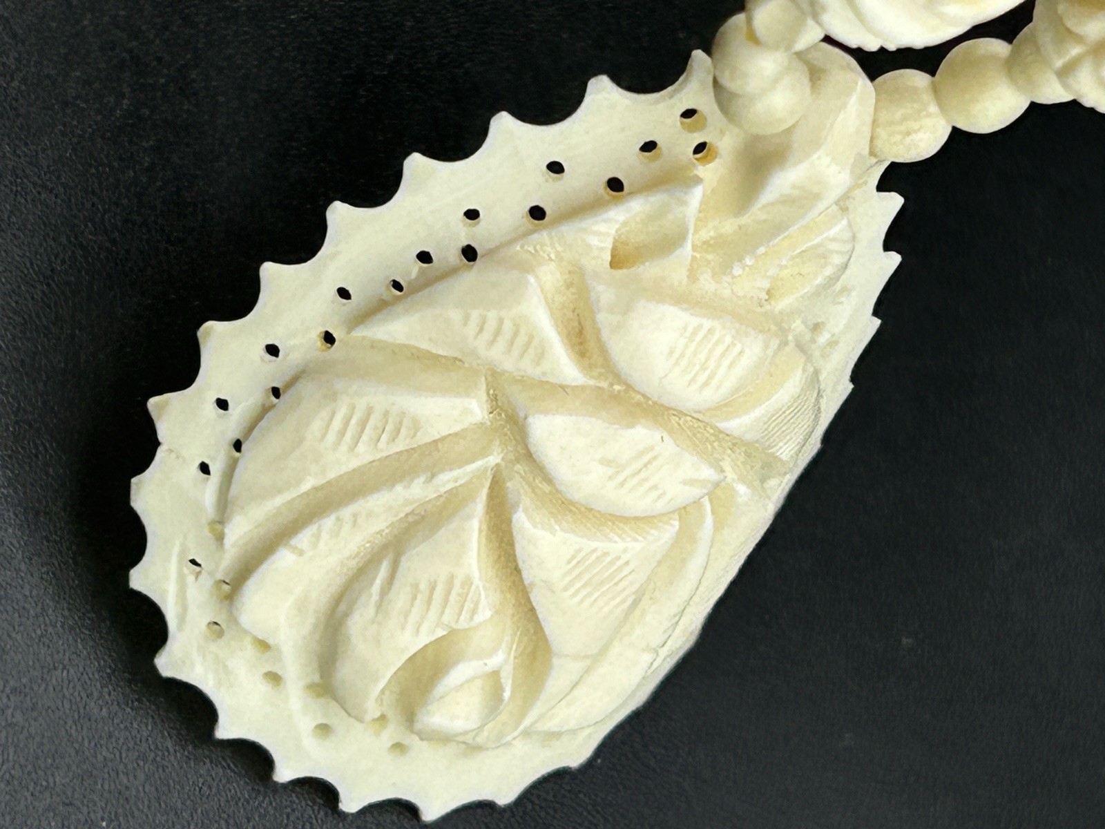 Vintage Carved Bovine Bone Floral Pendant Necklace