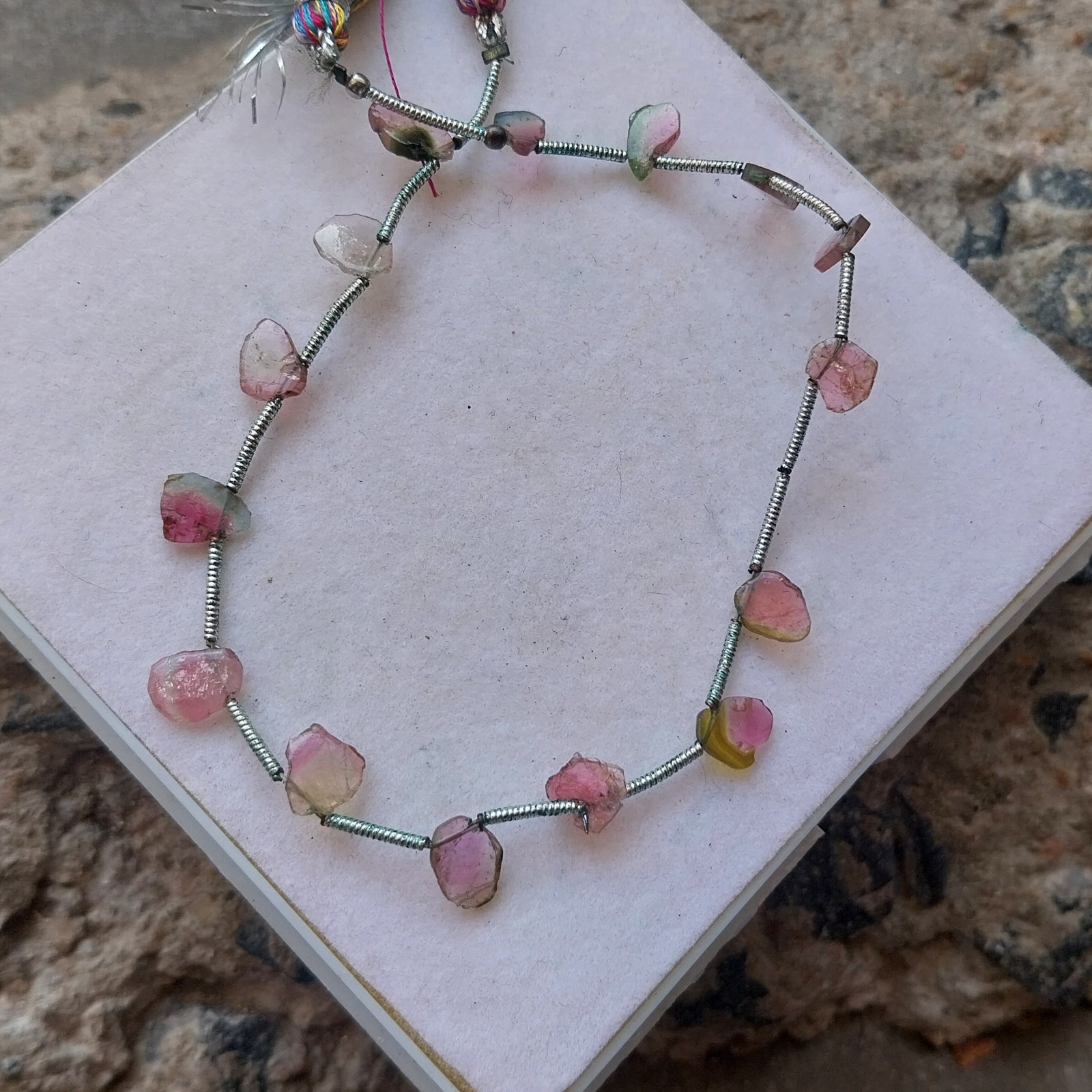 15 Carat Natural Watermelon Pink Bi-Color Tourmaline Slice 8 Inch Necklace