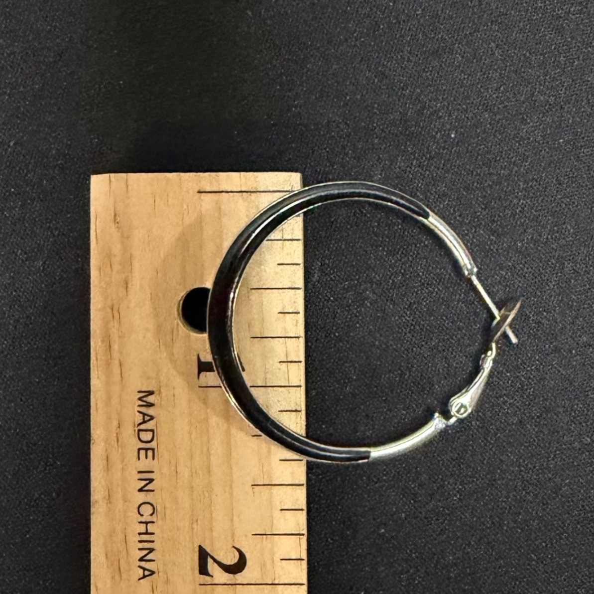 Hoop Earrings Womens OS Silver Black Enamel Inlay Latch Back 1.5″