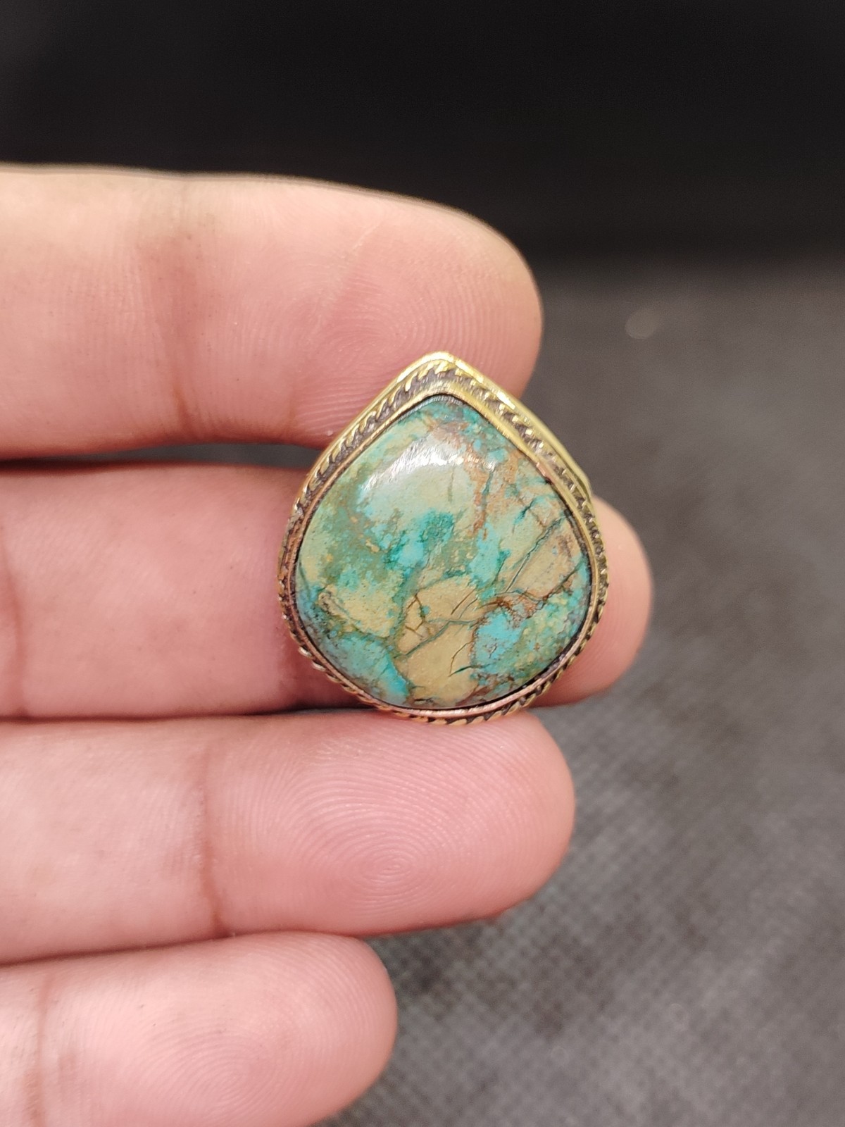 Tibetan Brass Groove Pendant Handmade Gemstone Jewelry Boho Statement
