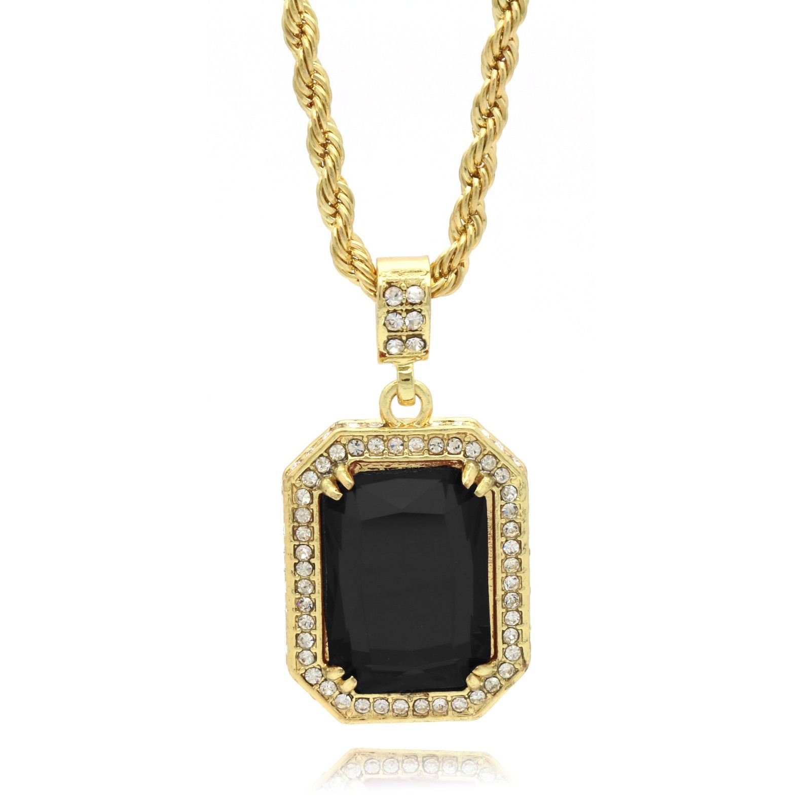 Mens Hip Hop 14k Gold Plated Cubic-Zirconia Fashion Pendant 24″ Rope Chain BK