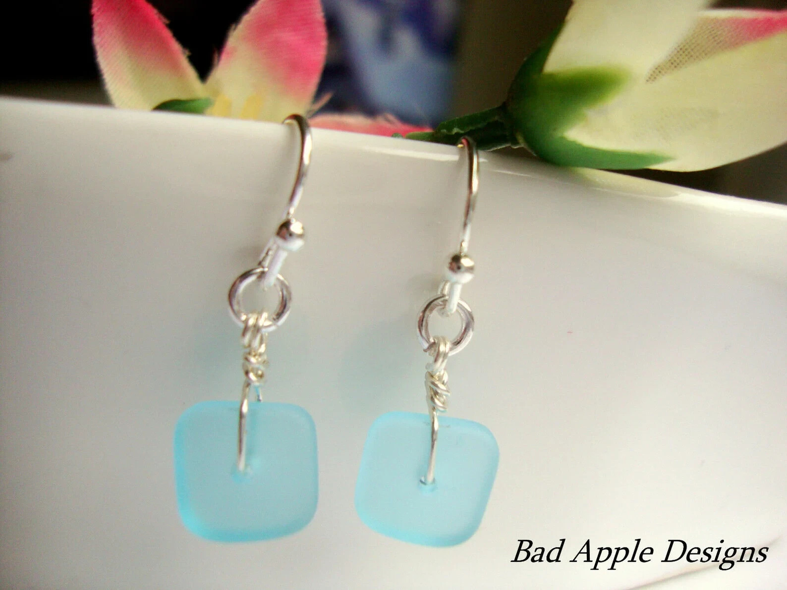 Handcrafted Flat Seaglass Earrings – Coastal Charm – Sterling Silver