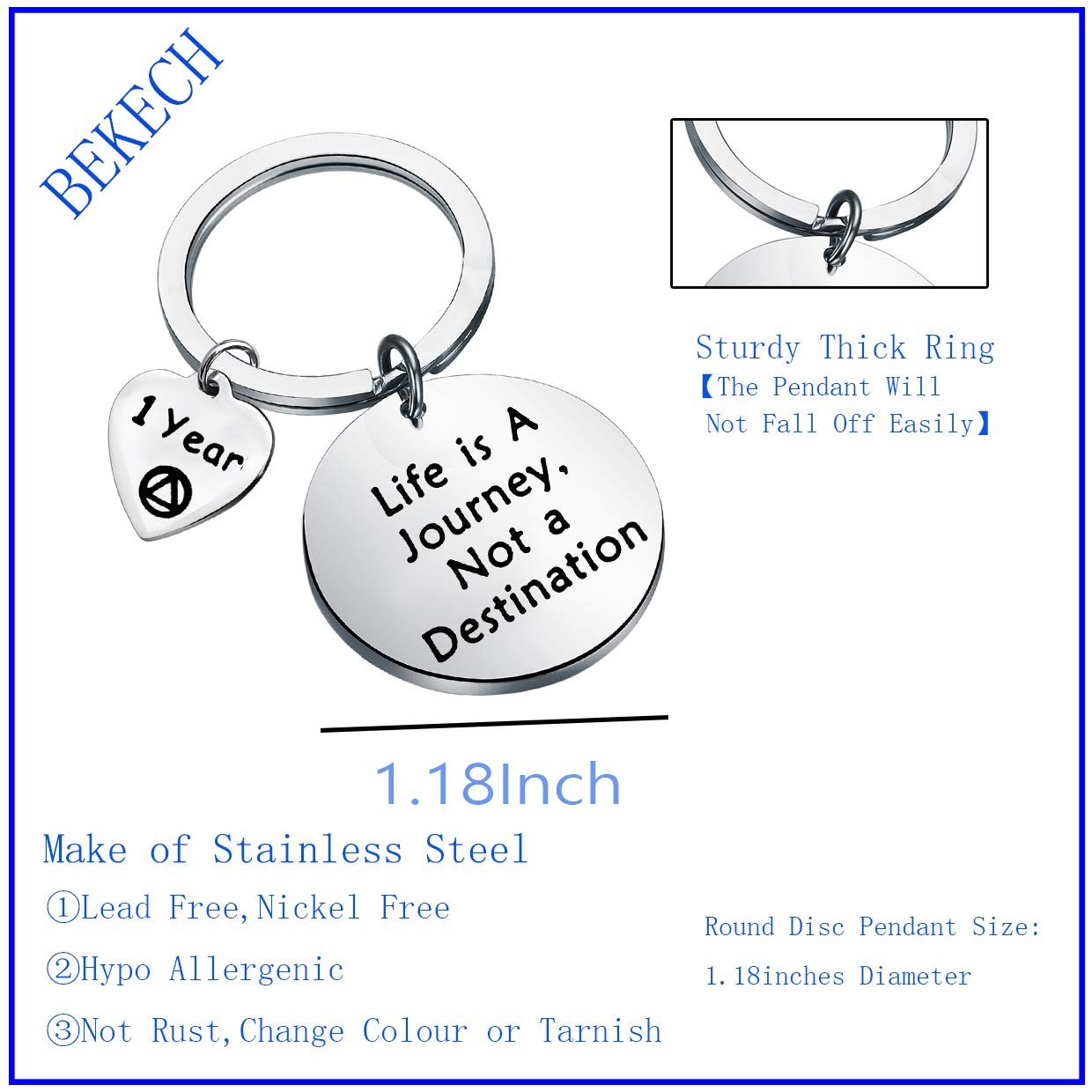 Sober Gift Sobriety Anniversary Keychain Life is Not A Destination 1 Month 6 Mon