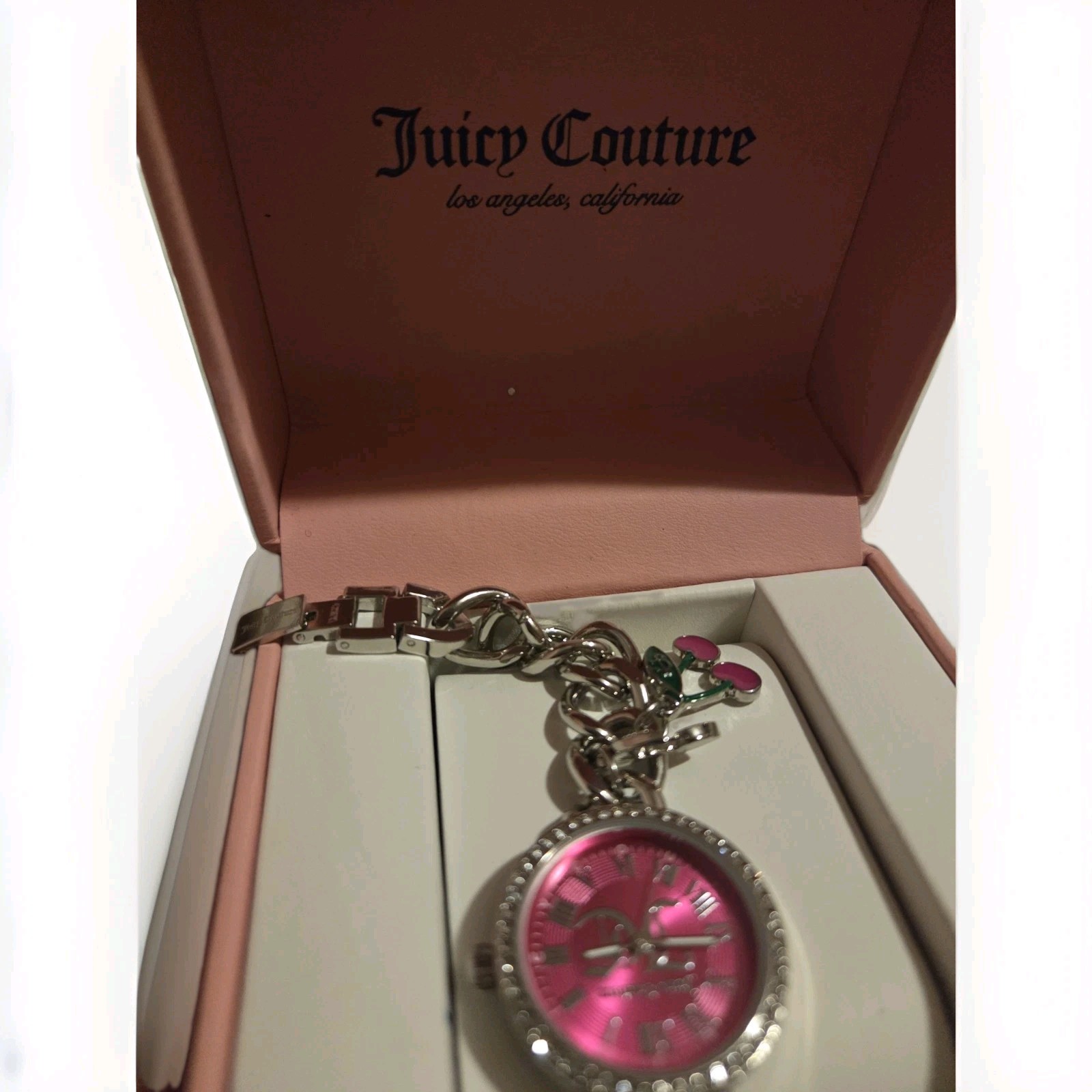 Juicy Couture Pink Dial Charm Bracelet Watch with Cherry – New In BOX