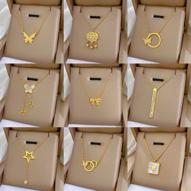 Gold Tone Chain Necklace Square White Heart Charm Pendant, Love & Hearts Theme