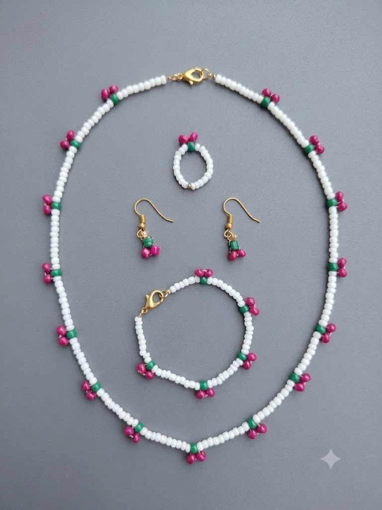 Handmade Cherry Beaded Necklace & Bracelet Set – Cute Aesthetic Gift for Her