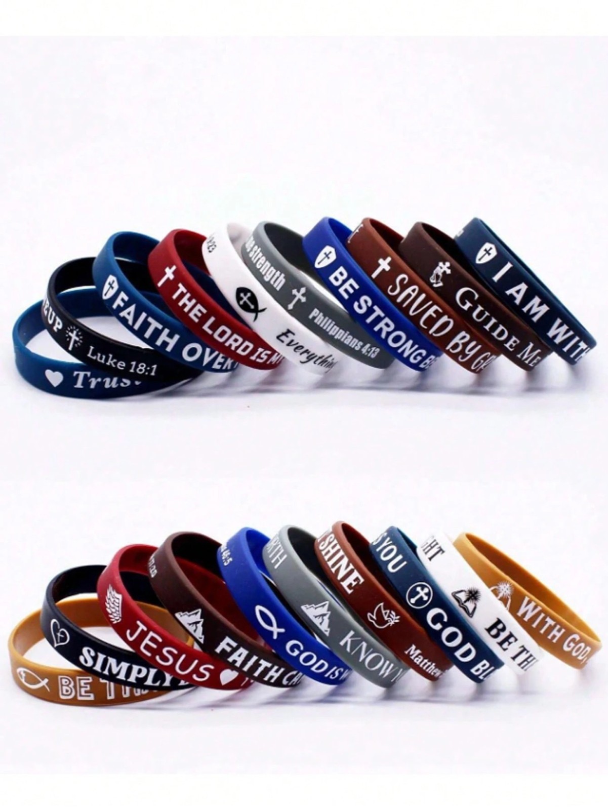 20PCS Christian Bible Verse Silicone Bracelets Religious Scripture Wristbands US