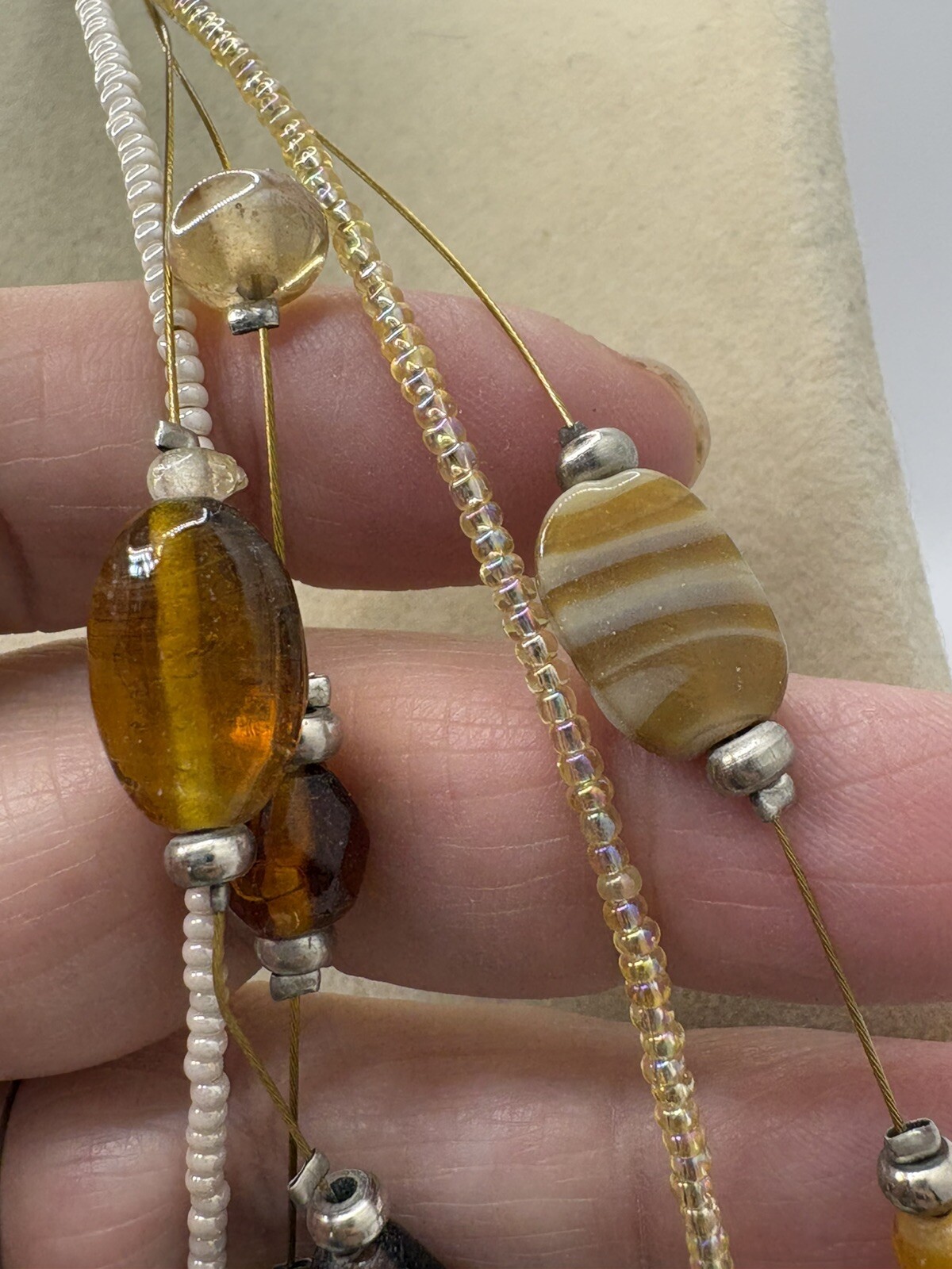 Shades Of Brown, Cream & Champagne Colored Beaded Layered Necklace