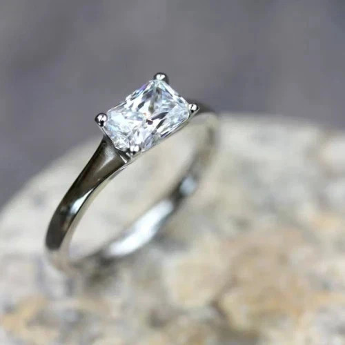 3Ct Radiant Cut Lab Created Diamond Solitaire Wedding Ring 14k White Gold Plated