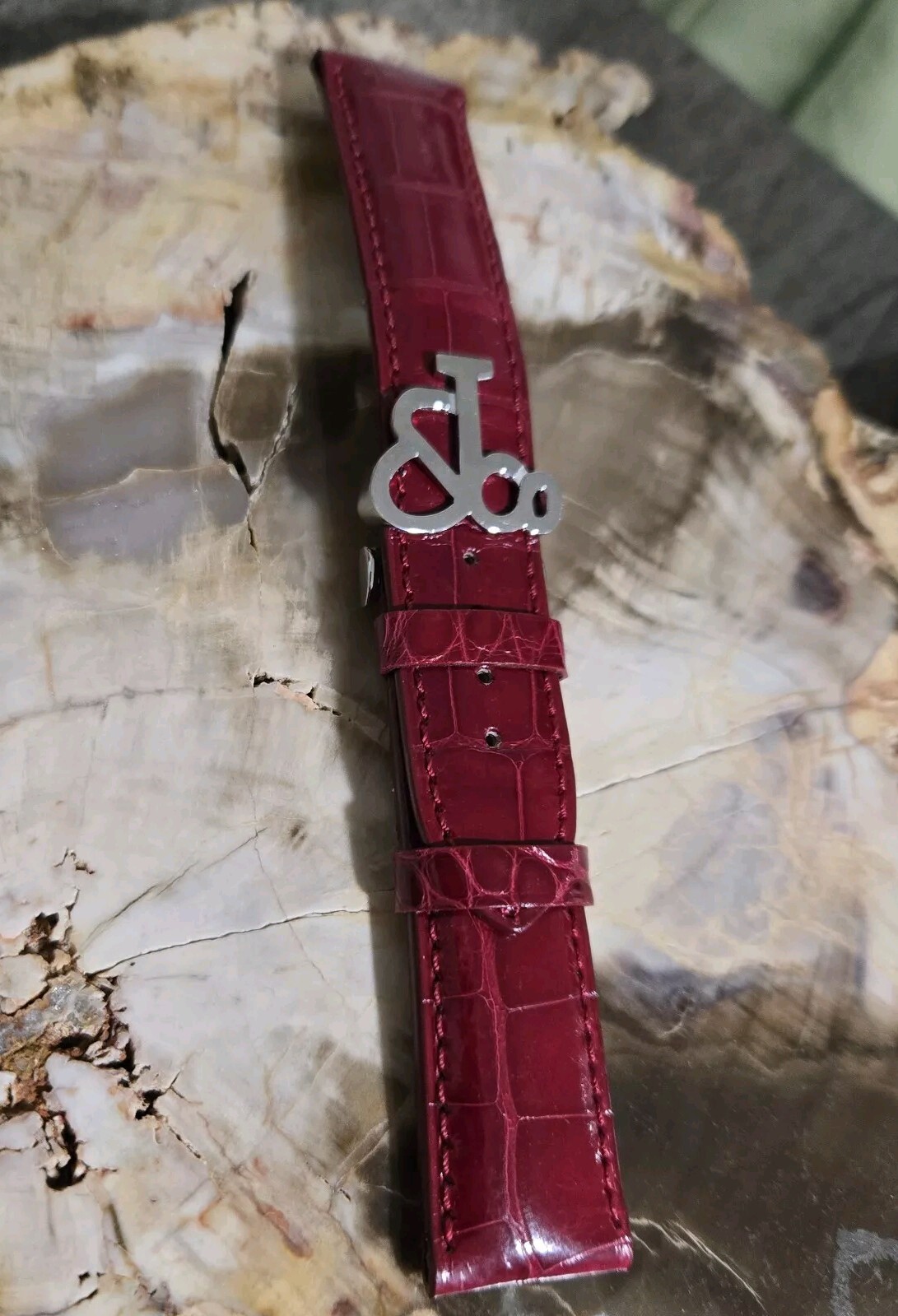 New RARE Jacob & Co. 22mm Red Louisiana Alligator Watch Band with Big JCo Buckle