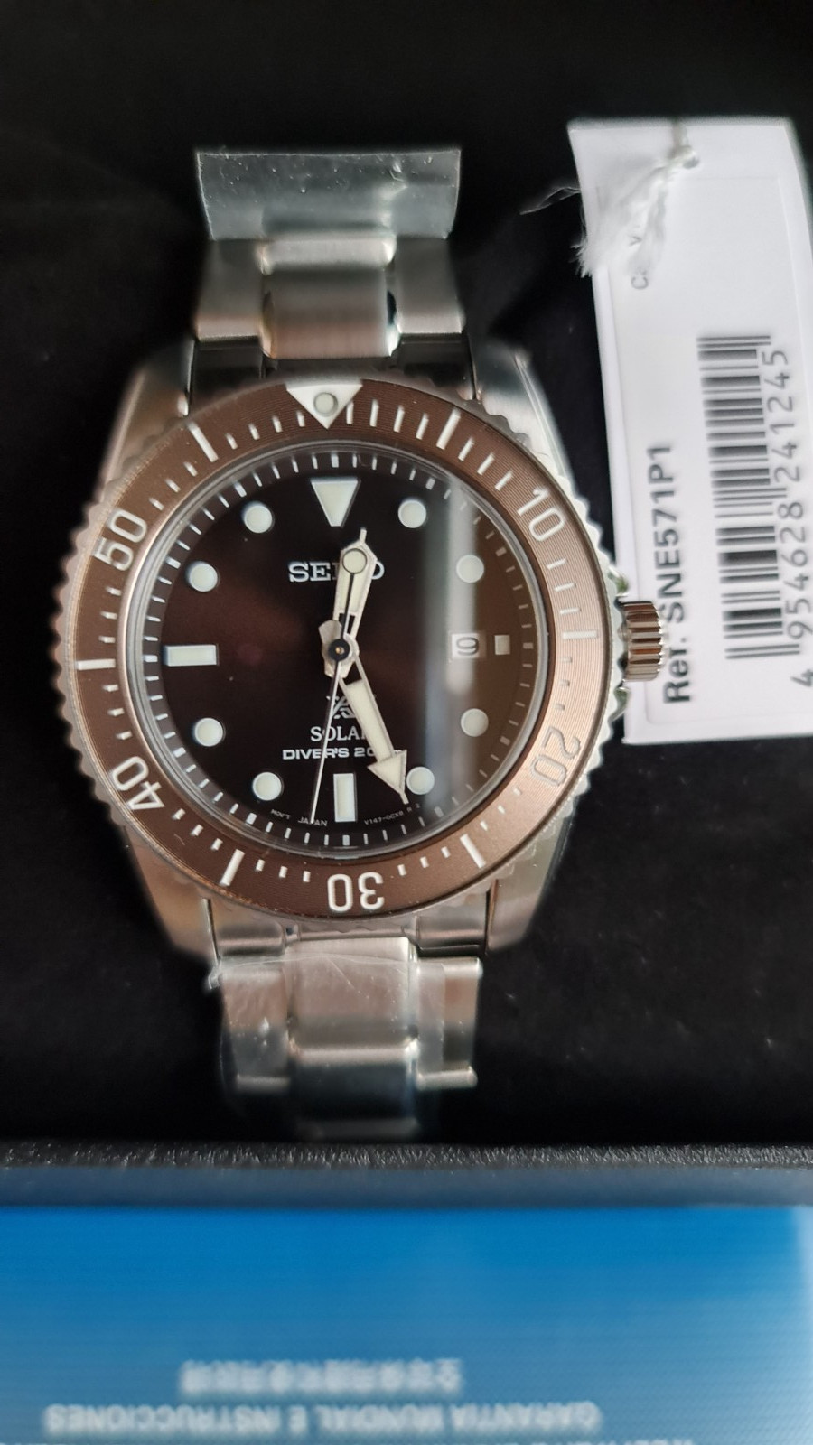 SEIKO ProspeX SNE571P1 Solar Sea Diver Watch 200m 39mm Mini Scuba Brown Date
