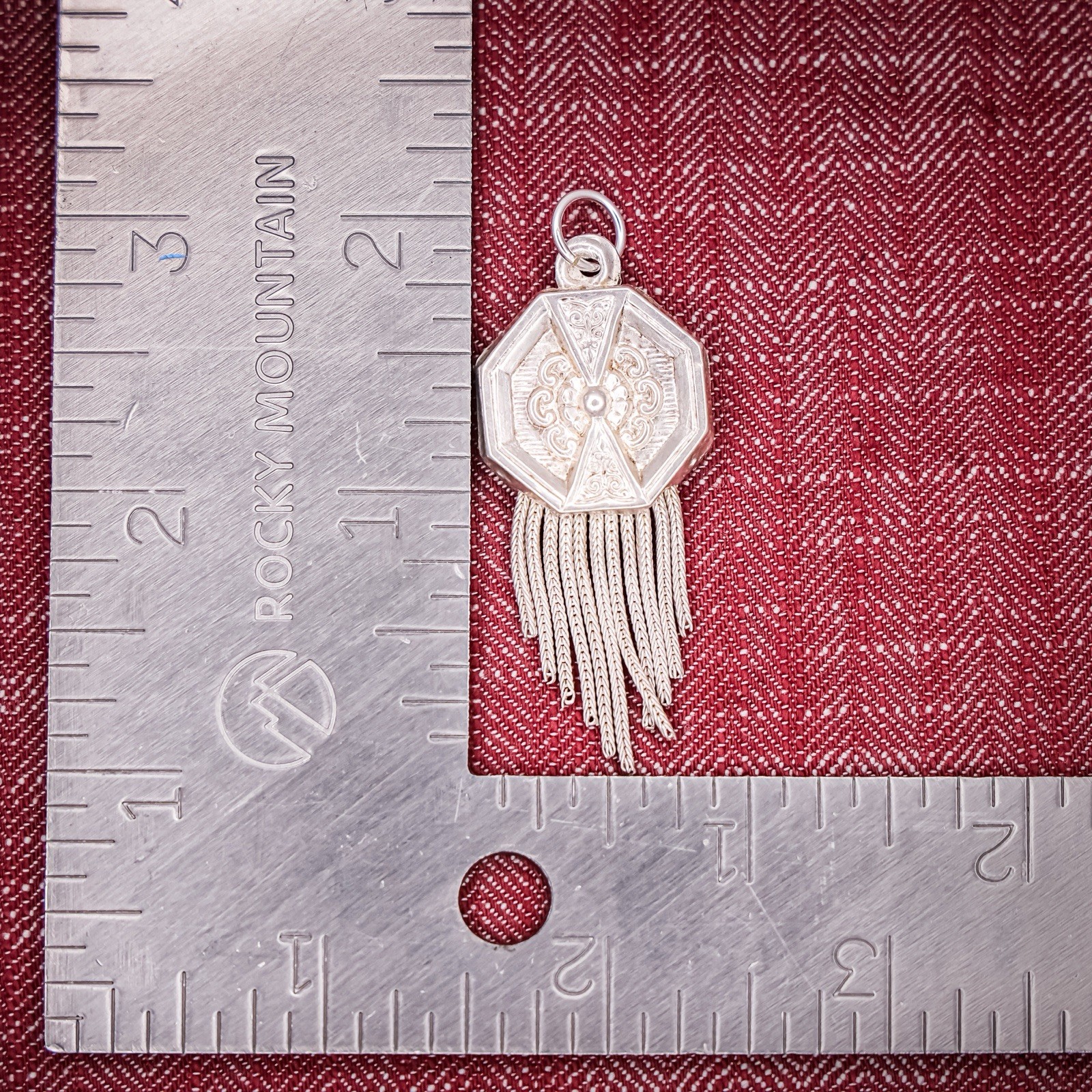 Antique French Puffy Tassel Charm Sterling Silver Die Struck Engraved Octagon