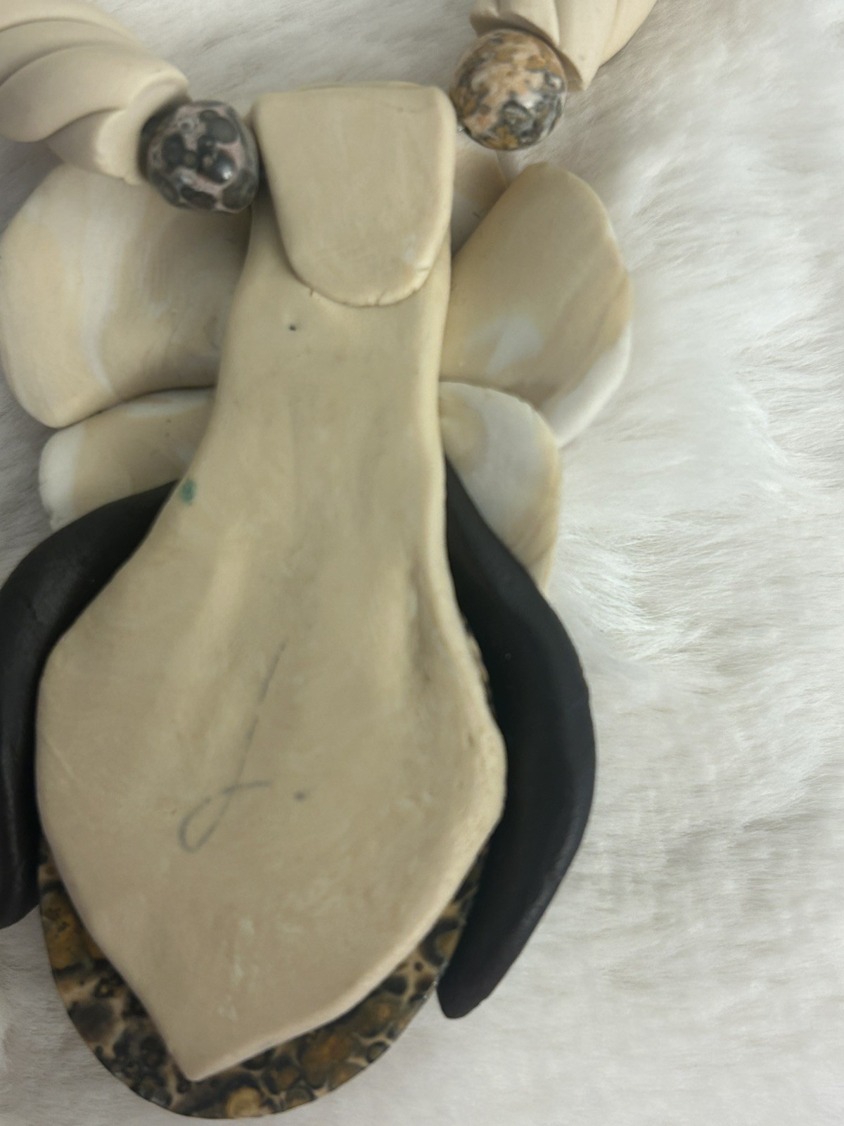 HANDMADE ARTISAN POLYMER CLAY ORCHID NECKLACE & EARRINGS FAUX JASPER OOAK SET