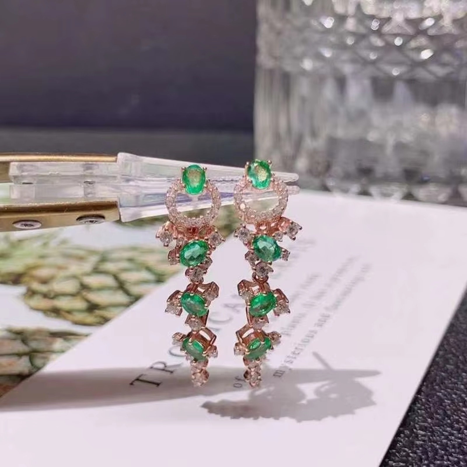 Emerald Statement Earrings, Natural Colombian Emerald Drop Dangle Earrings 3x4mm