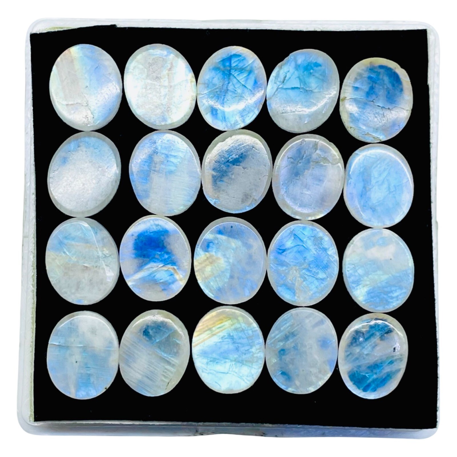 20 Pcs Natural Rainbow Moonstone 12x10mm Oval Blue Flash Cabochon Gemstones