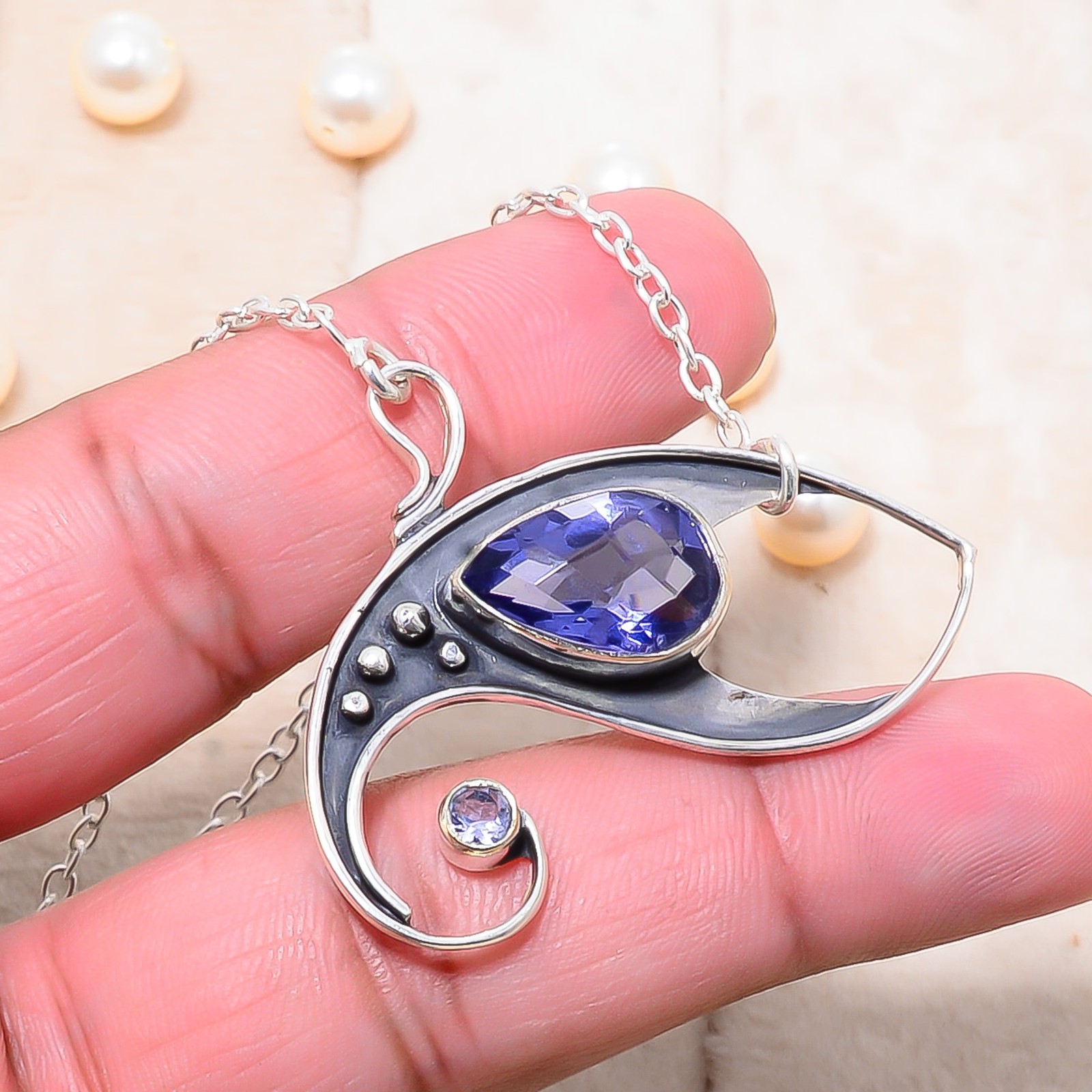 Iolite Gemstone 925 Sterling Silver Chain Pendant 19-23″ Cp10308110014